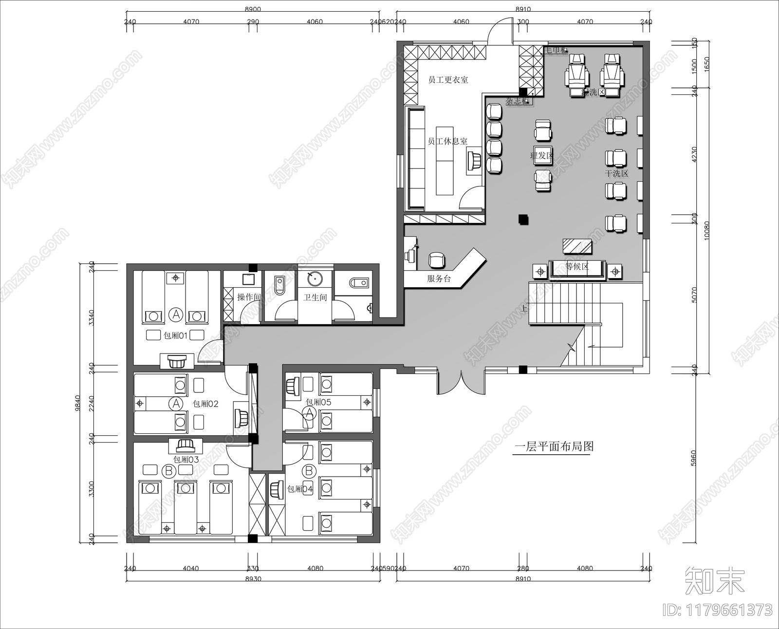现代洗浴中心cad施工图下载【ID:1179661373】