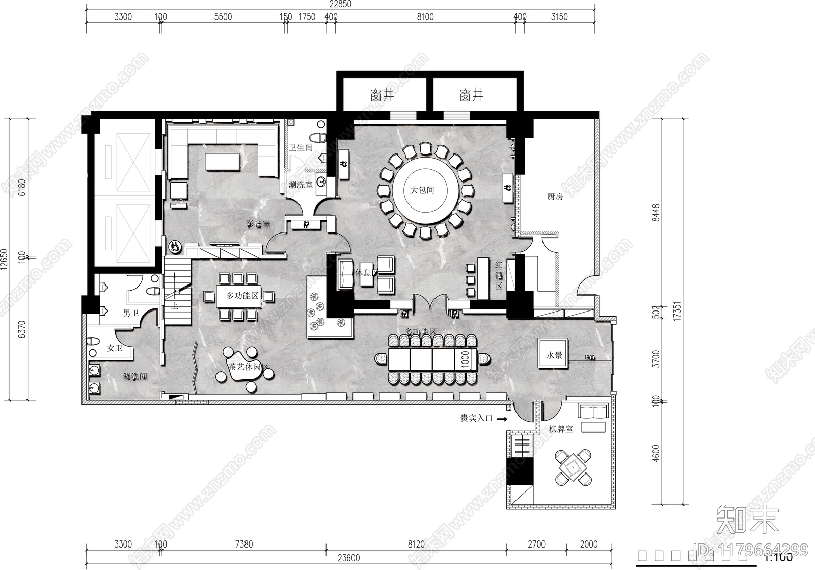 现代新中式会所施工图下载【ID:1179664299】