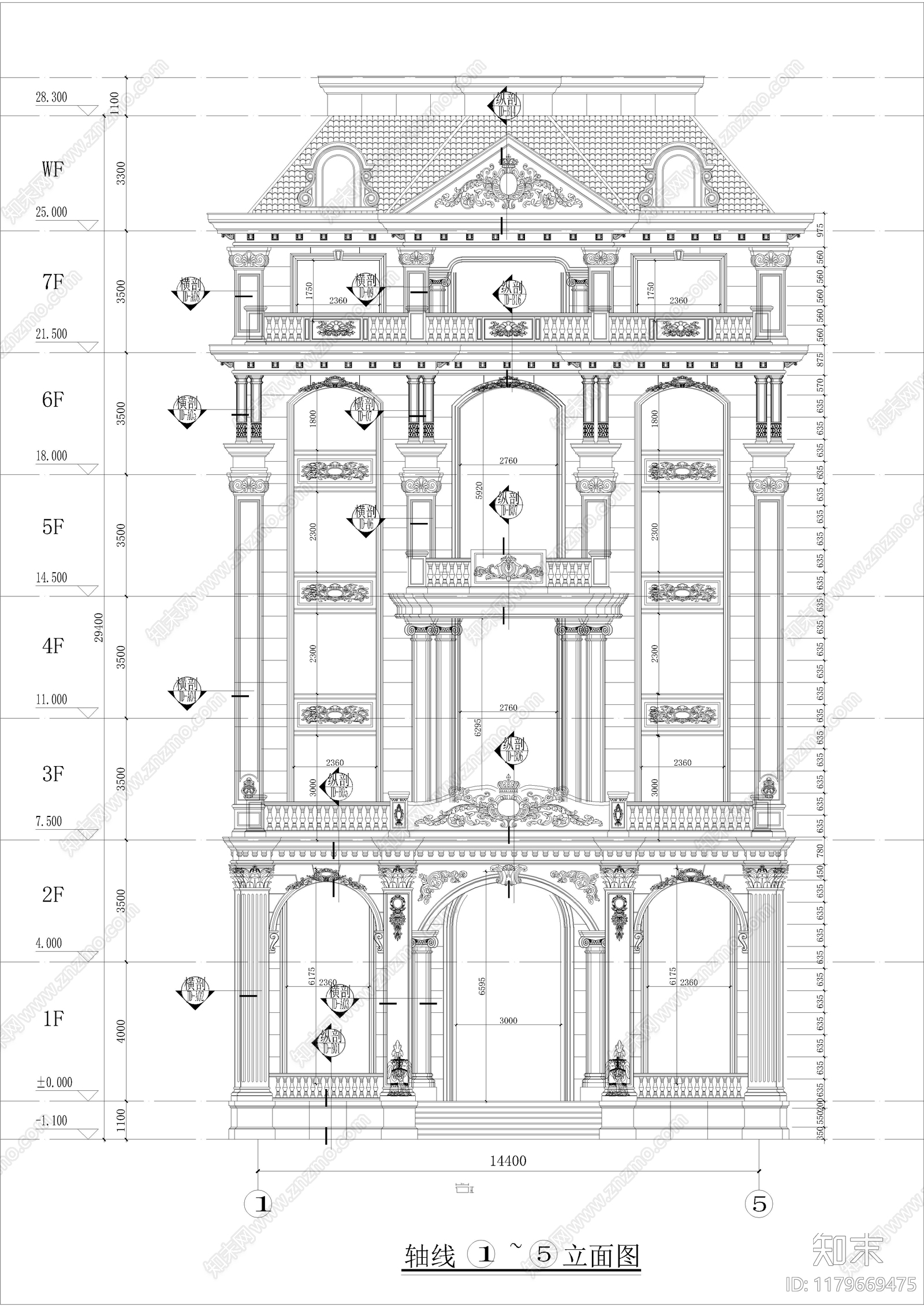 欧式别墅建筑施工图下载【ID:1179669475】