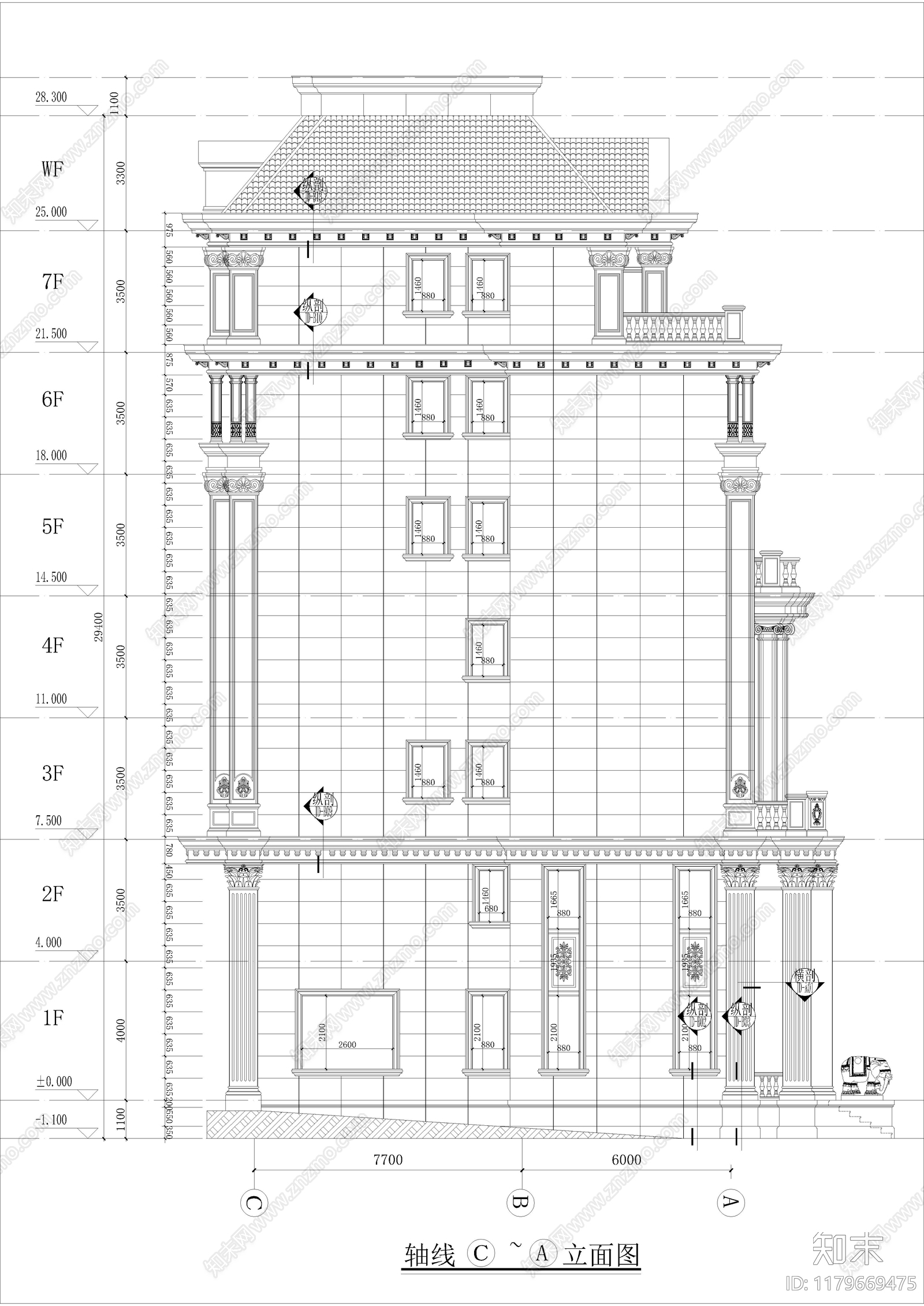 欧式别墅建筑cad施工图下载【ID:1179669475】