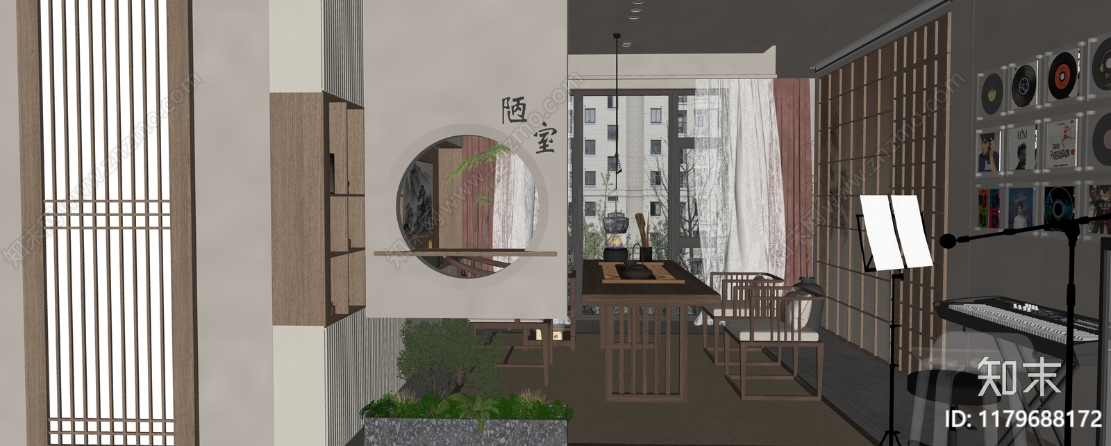 新中式茶室SU模型下载【ID:1179688172】