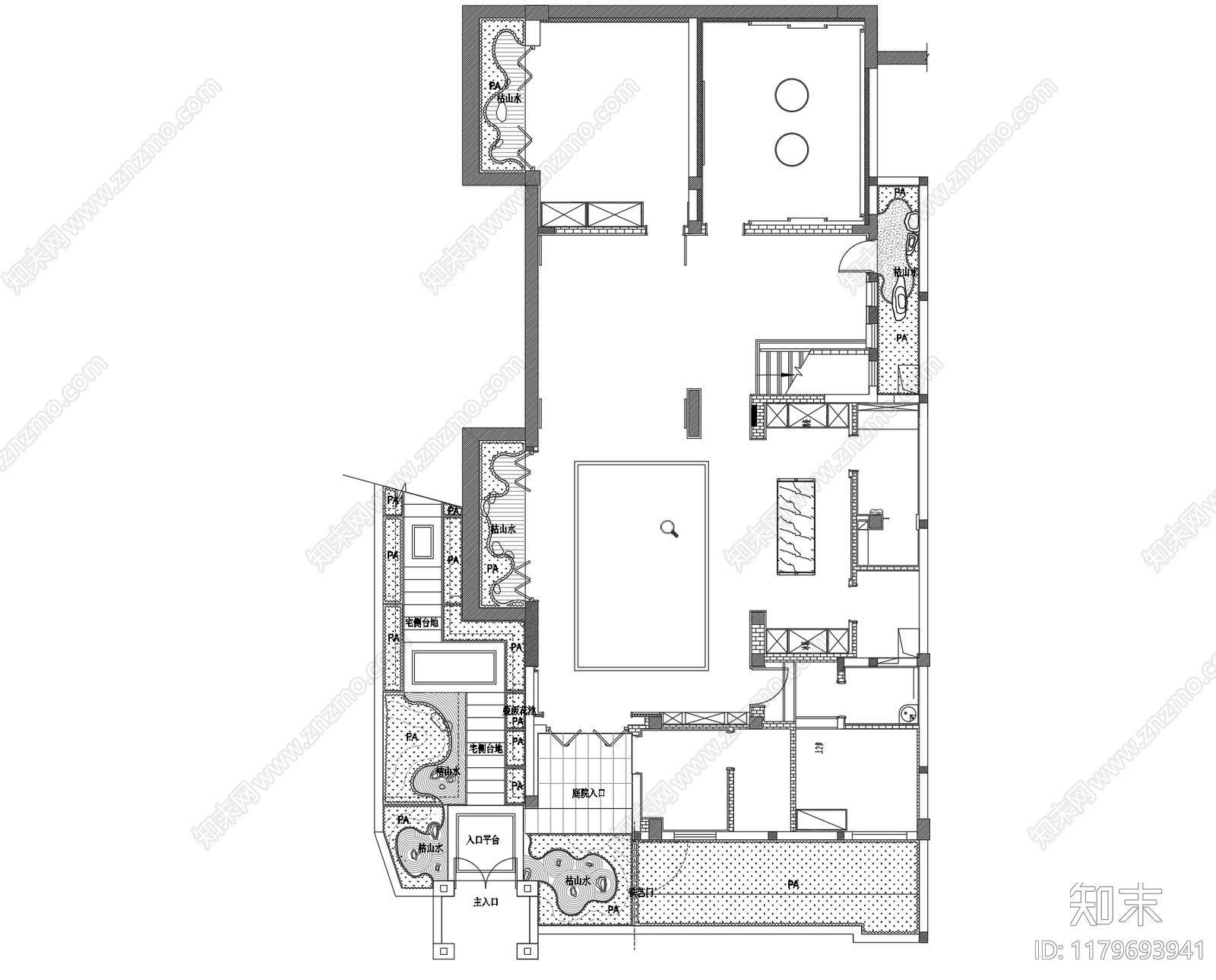 新中式禅意庭院施工图下载【ID:1179693941】