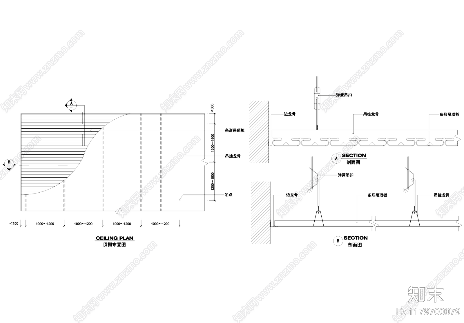 吊顶节点cad施工图下载【ID:1179700079】
