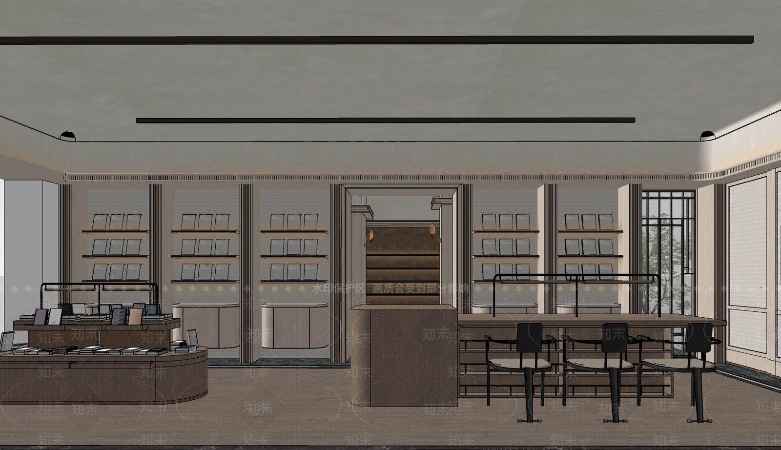 现代原木书店SU模型下载【ID:1179701815】