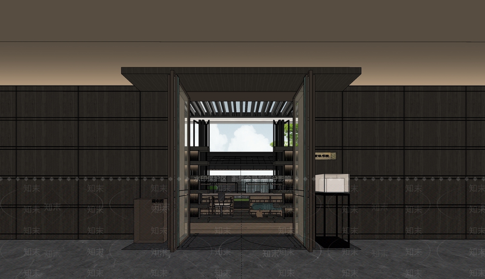 现代原木书店SU模型下载【ID:1179708297】