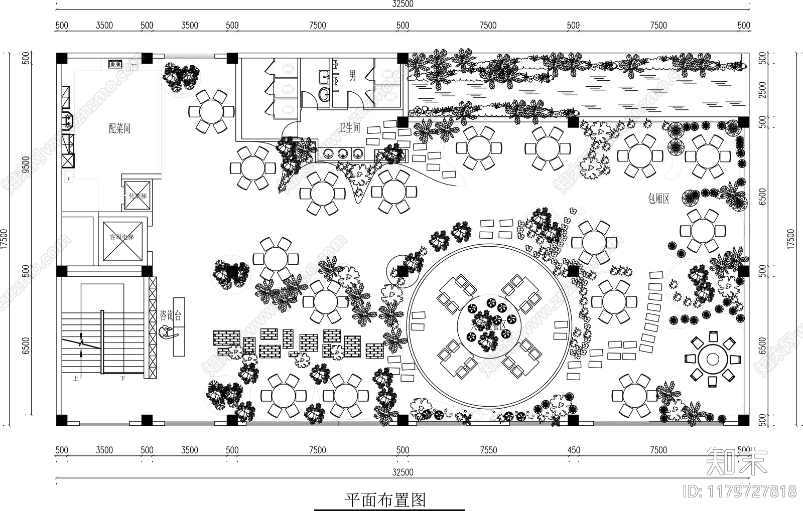 中餐厅cad施工图下载【ID:1179727818】