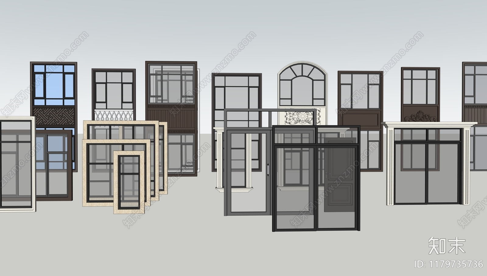 现代新中式窗户组合SU模型下载【ID:1179735736】