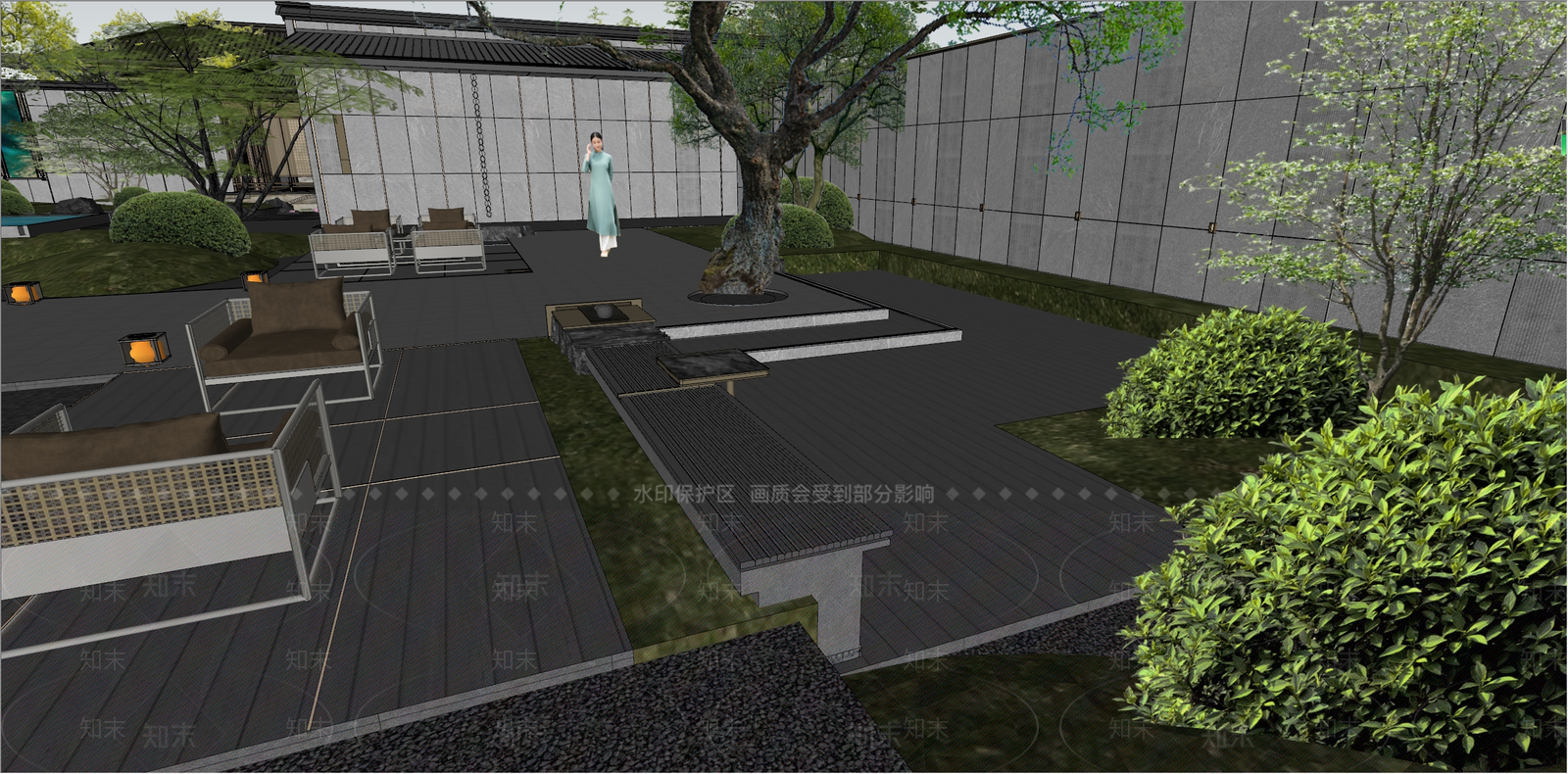 新中式轻奢商业景观SU模型下载【ID:1179736742】