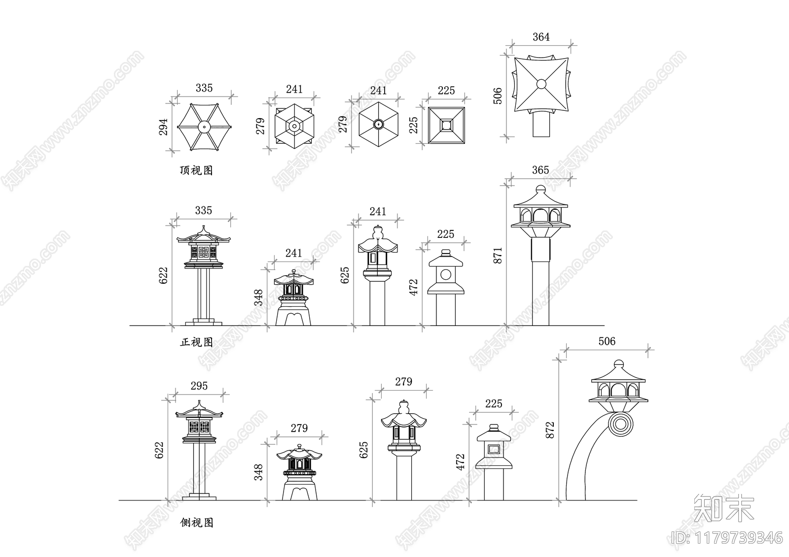 中式灯具图库cad施工图下载【ID:1179739346】