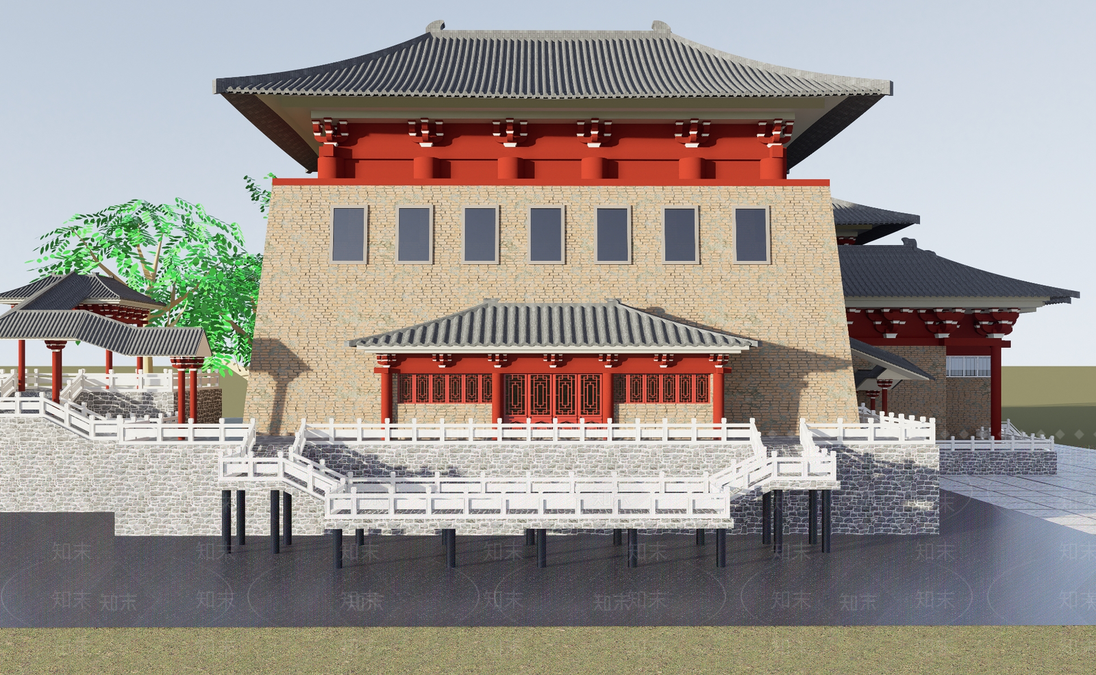 中式新中式古建筑SU模型下载【ID:1183935069】