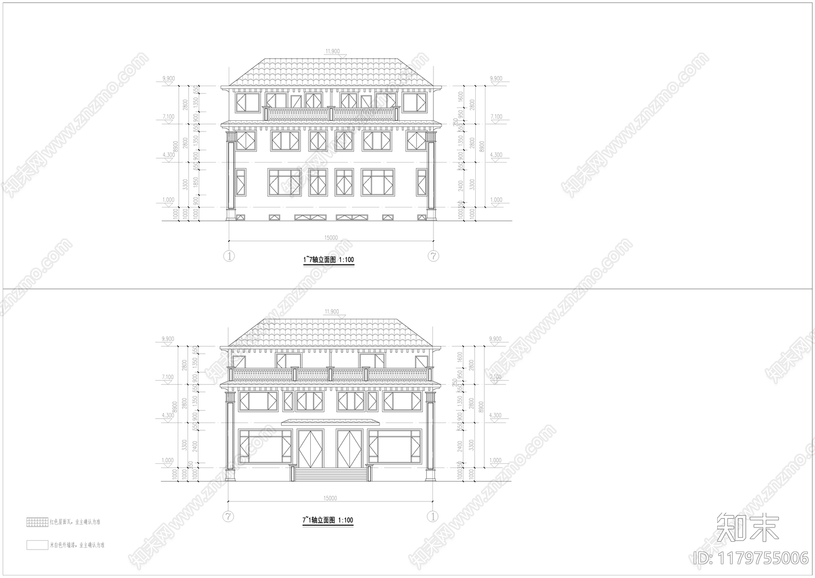 欧式别墅建筑施工图下载【ID:1179755006】