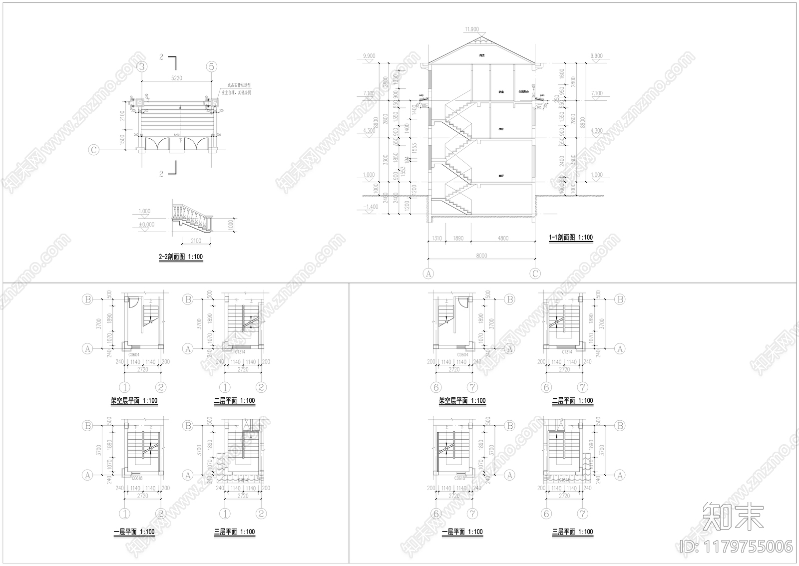 欧式别墅建筑施工图下载【ID:1179755006】