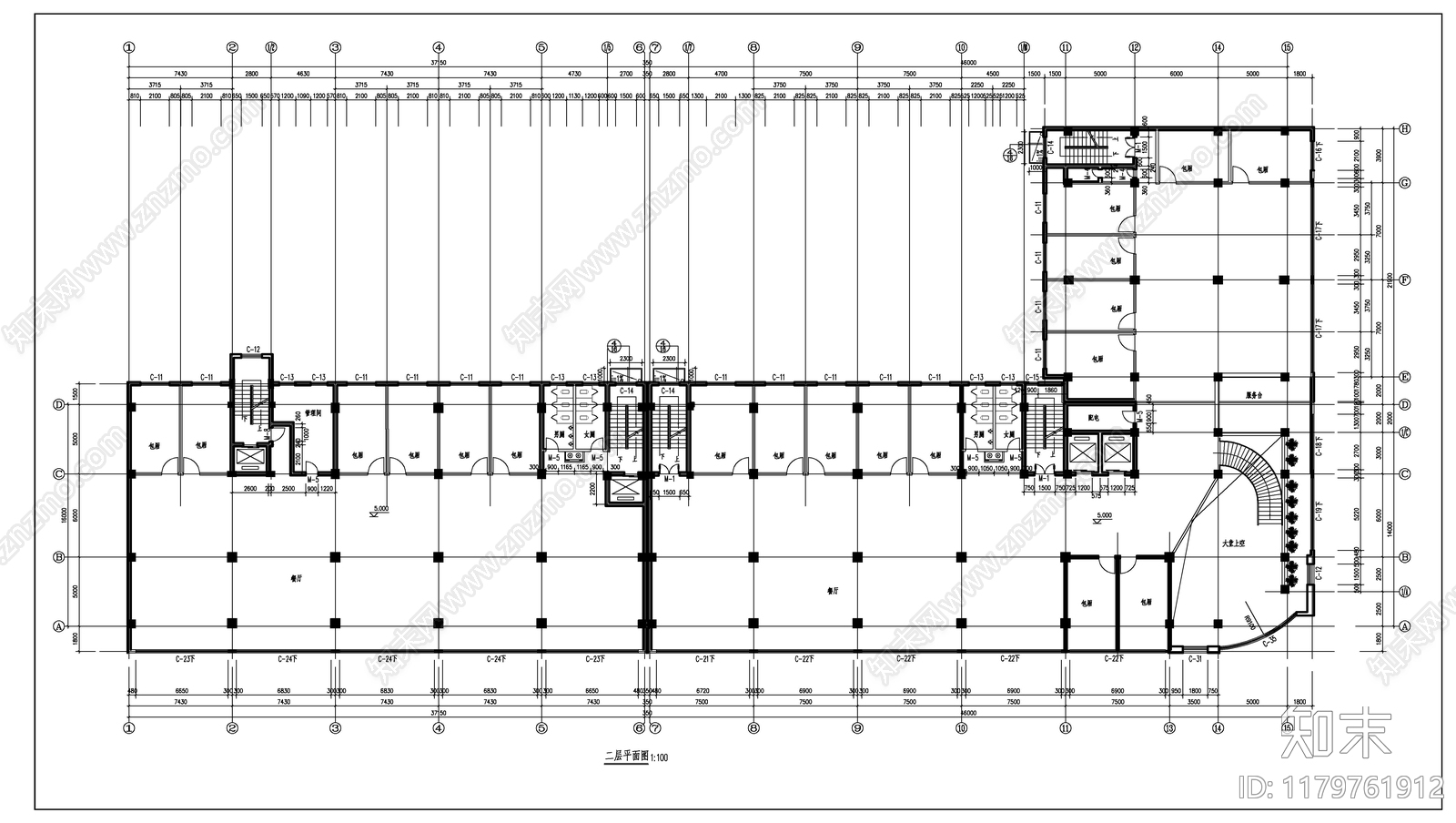 现代酒店建筑cad施工图下载【ID:1179761912】