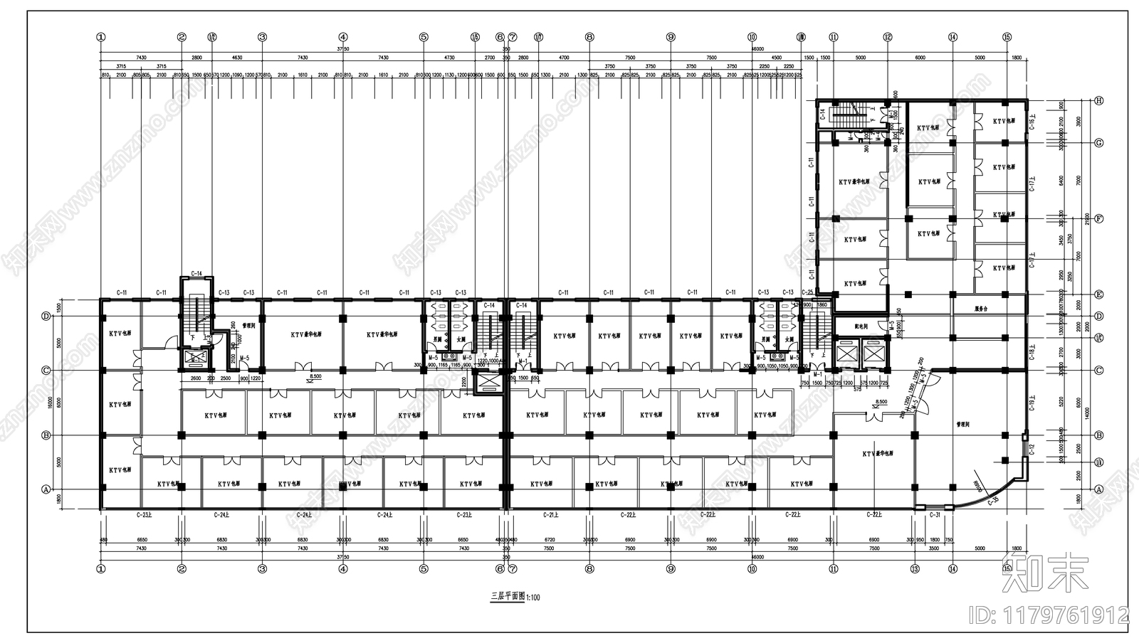 现代酒店建筑cad施工图下载【ID:1179761912】