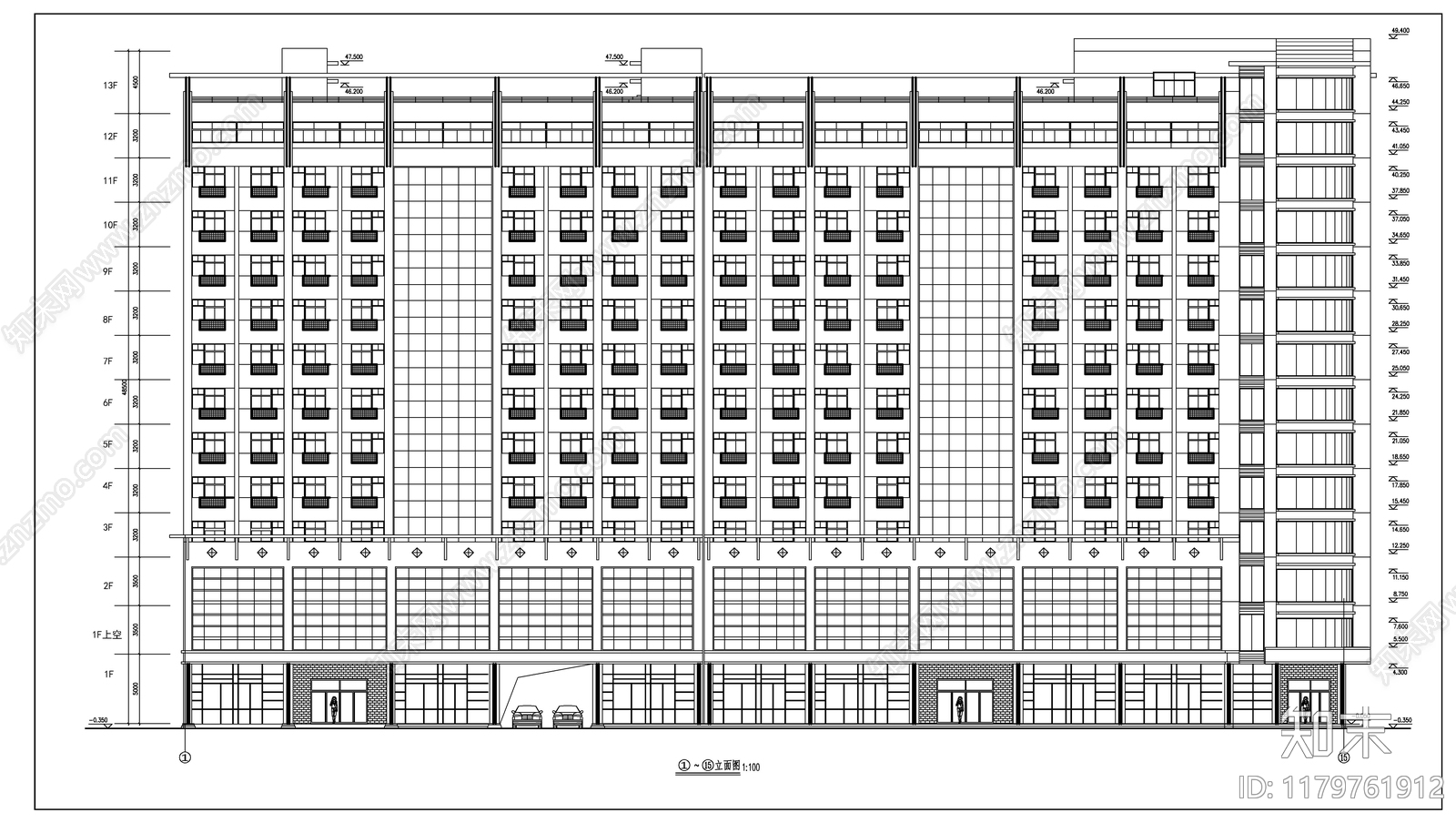 现代酒店建筑cad施工图下载【ID:1179761912】