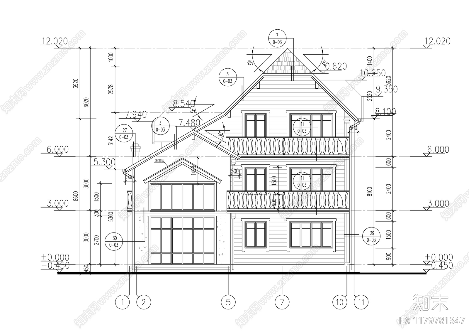 现代别墅建筑cad施工图下载【ID:1179781347】