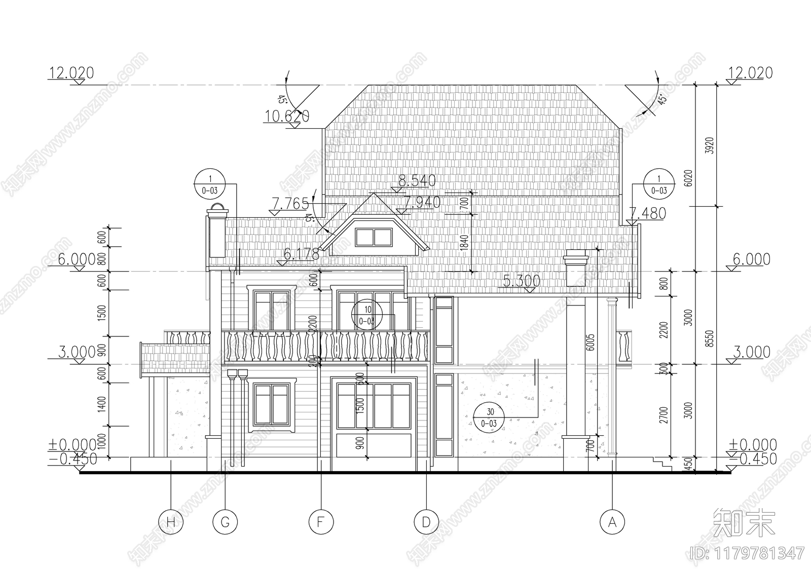 现代别墅建筑cad施工图下载【ID:1179781347】