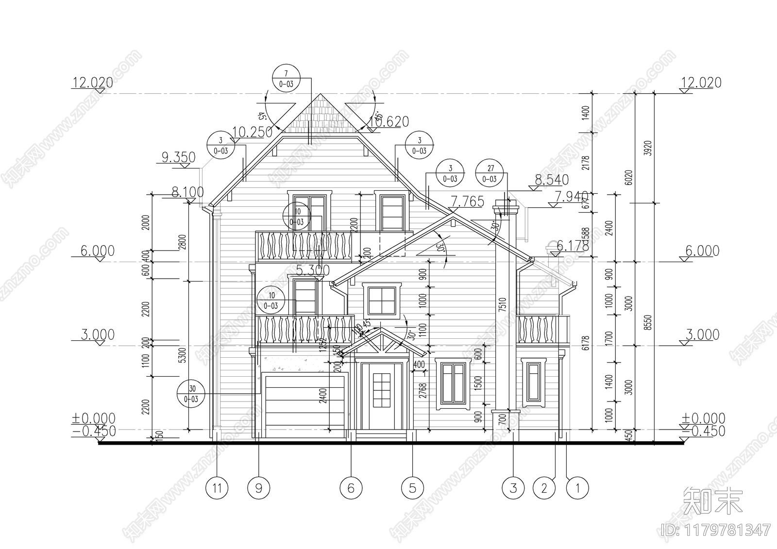 现代别墅建筑cad施工图下载【ID:1179781347】