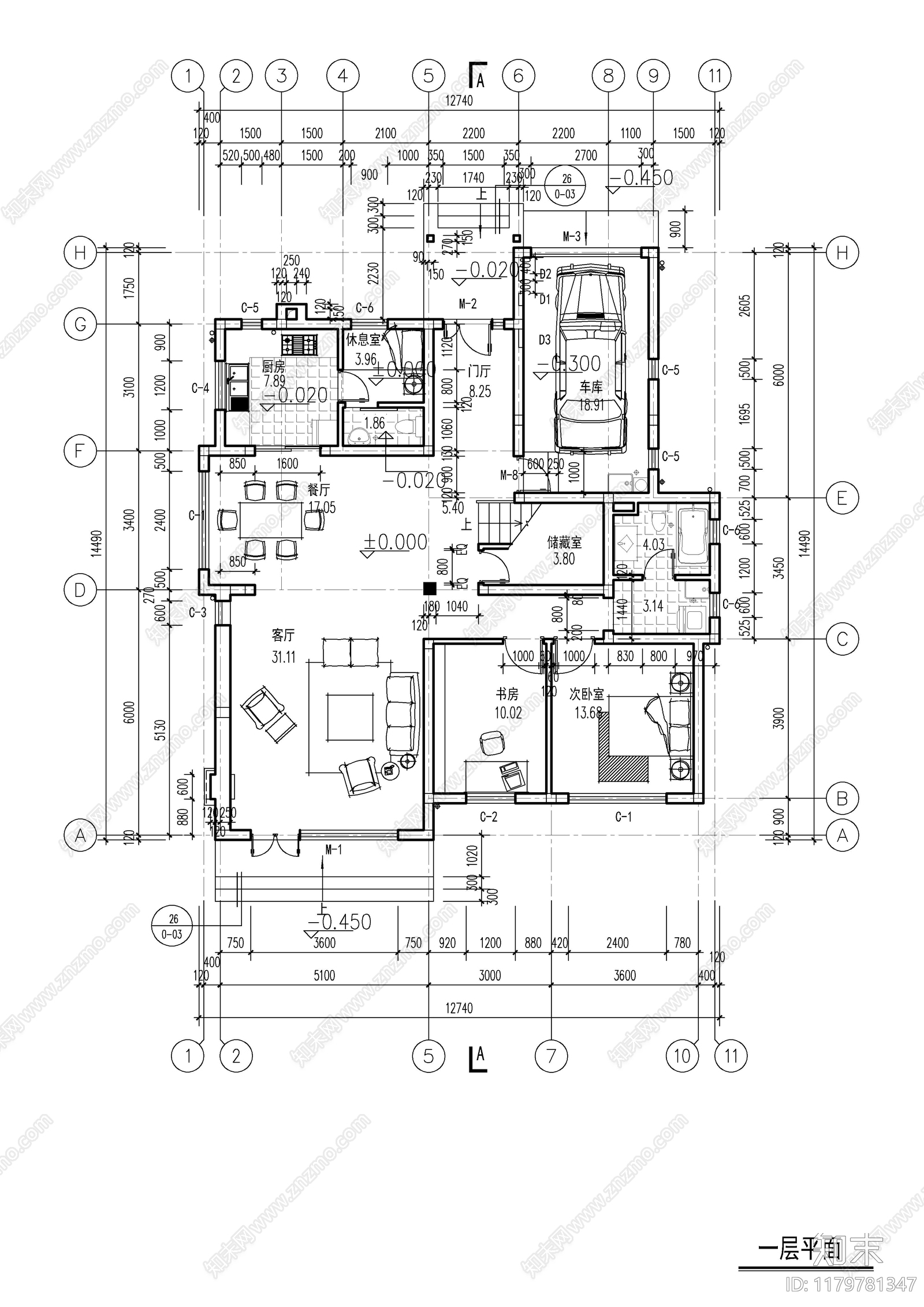 现代别墅建筑cad施工图下载【ID:1179781347】