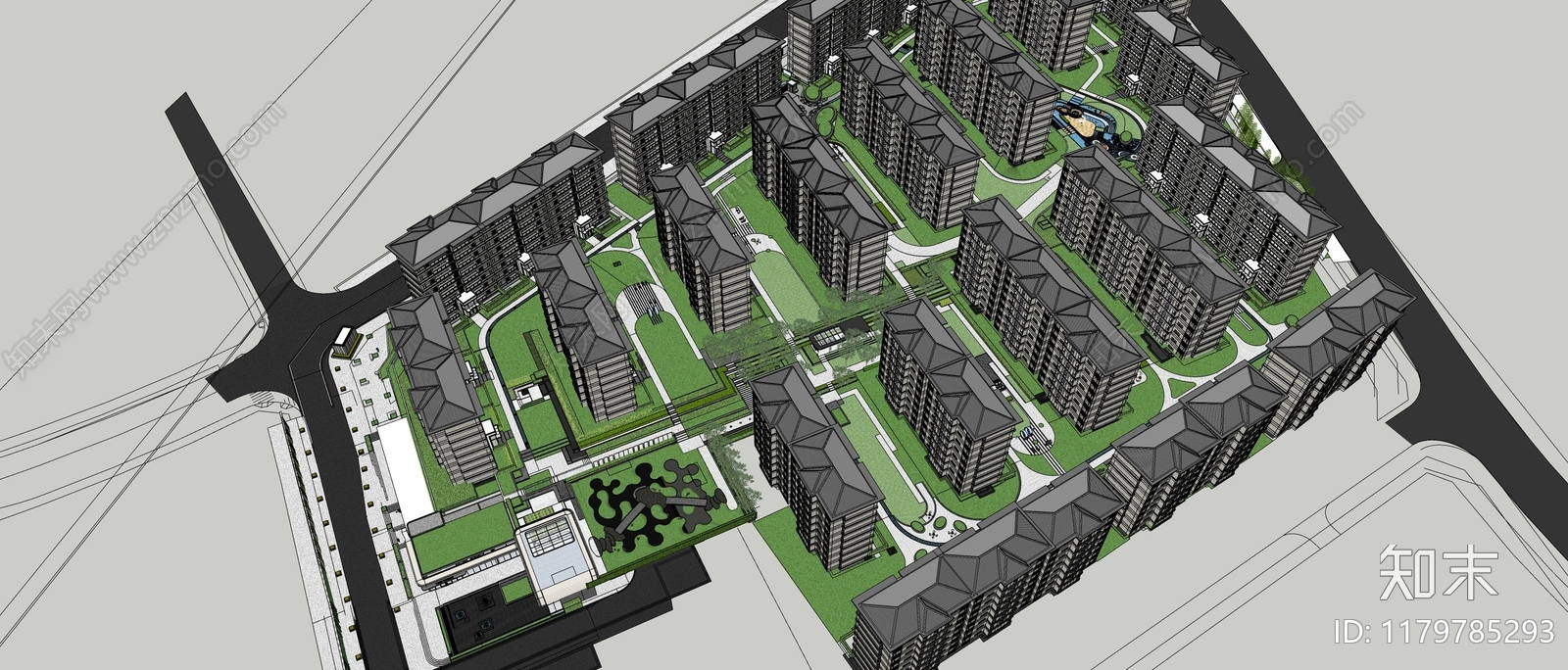 现代小区景观SU模型下载【ID:1179785293】