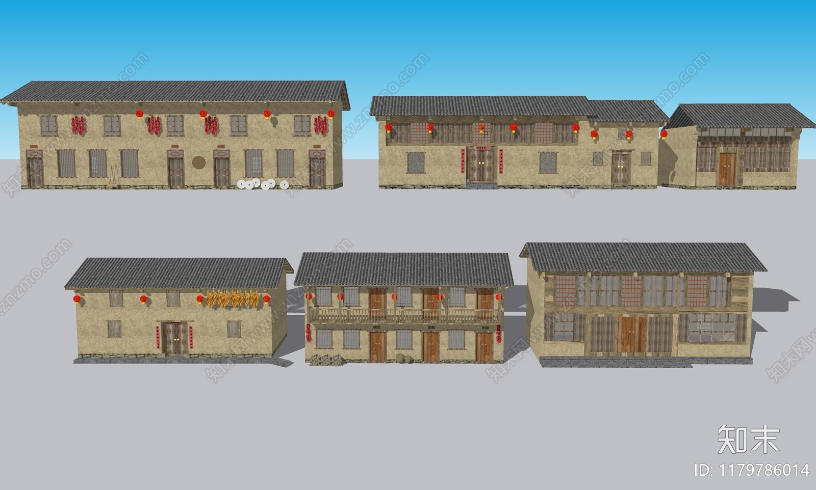 新中式乡村民房SU模型下载【ID:1179786014】