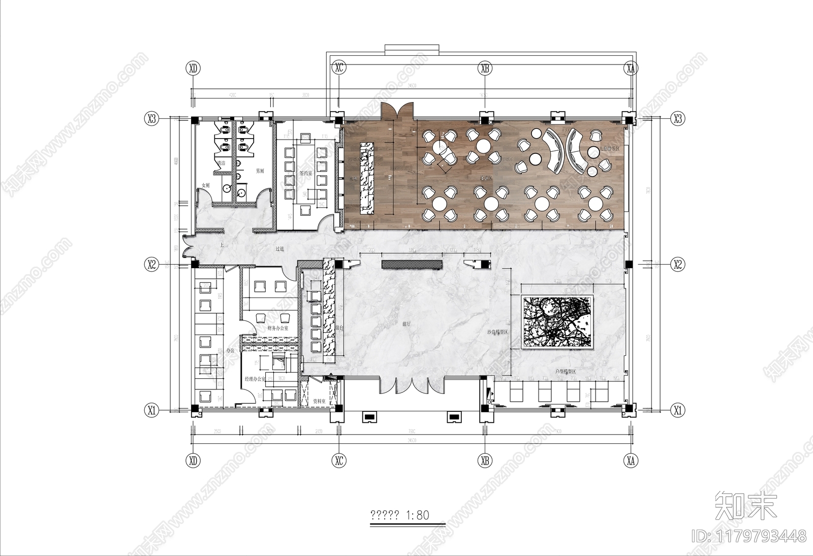 现代售楼处cad施工图下载【ID:1179793448】