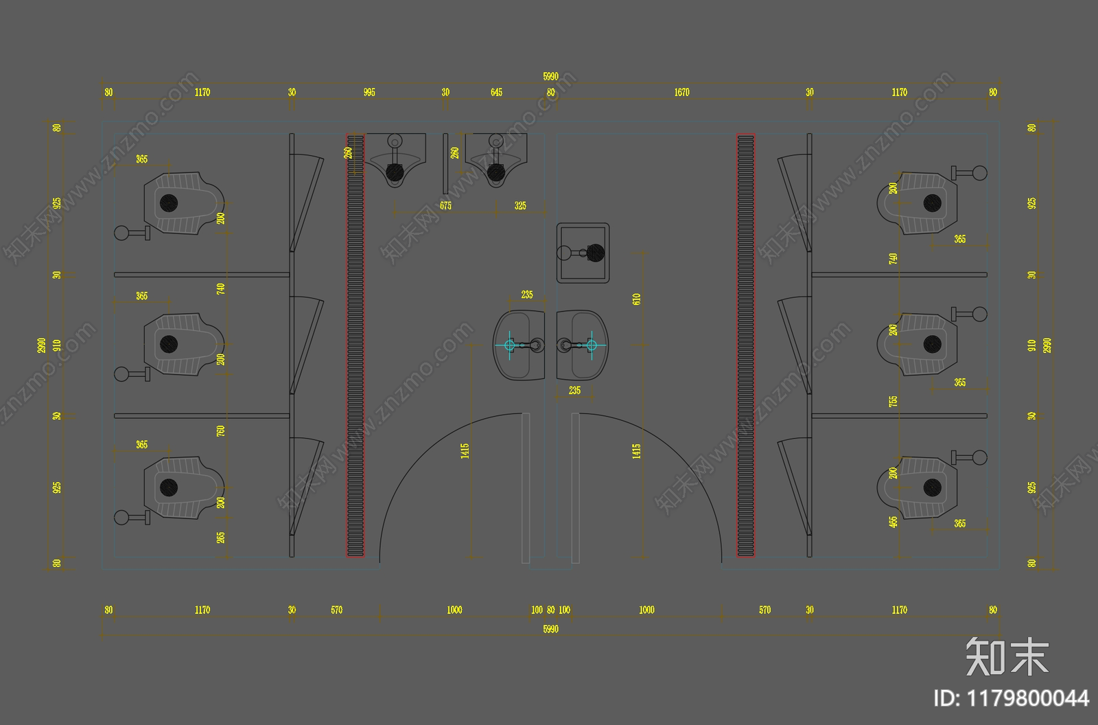 现代公共卫生间cad施工图下载【ID:1179800044】