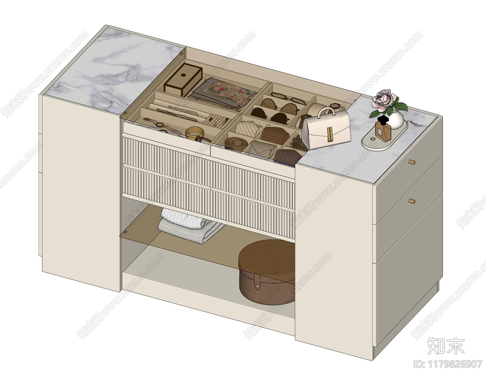 奶油轻奢衣帽间SU模型下载【ID:1179826907】