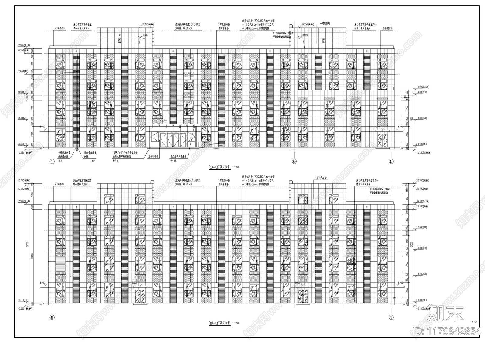 现代办公楼建筑cad施工图下载【ID:1179842854】