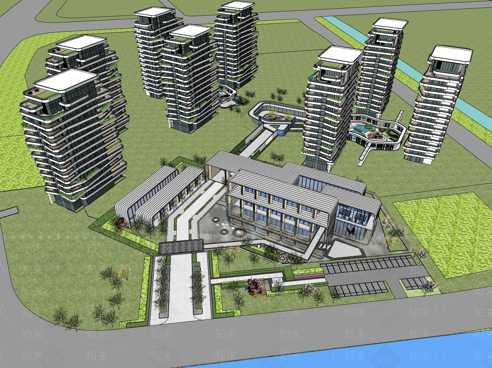 现代小区建筑SU模型下载【ID:1179846777】