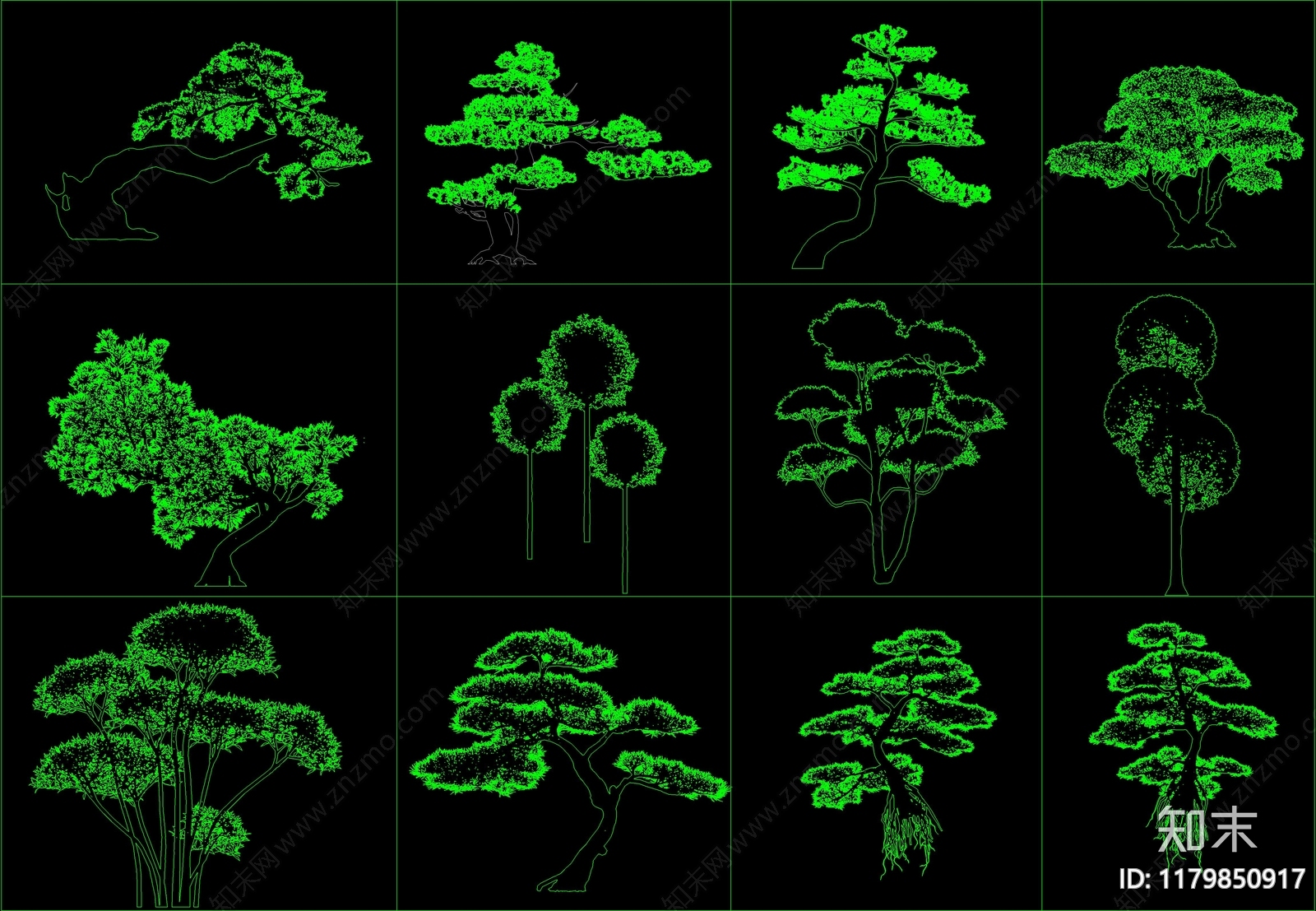 新中式中式树施工图下载【ID:1179850917】