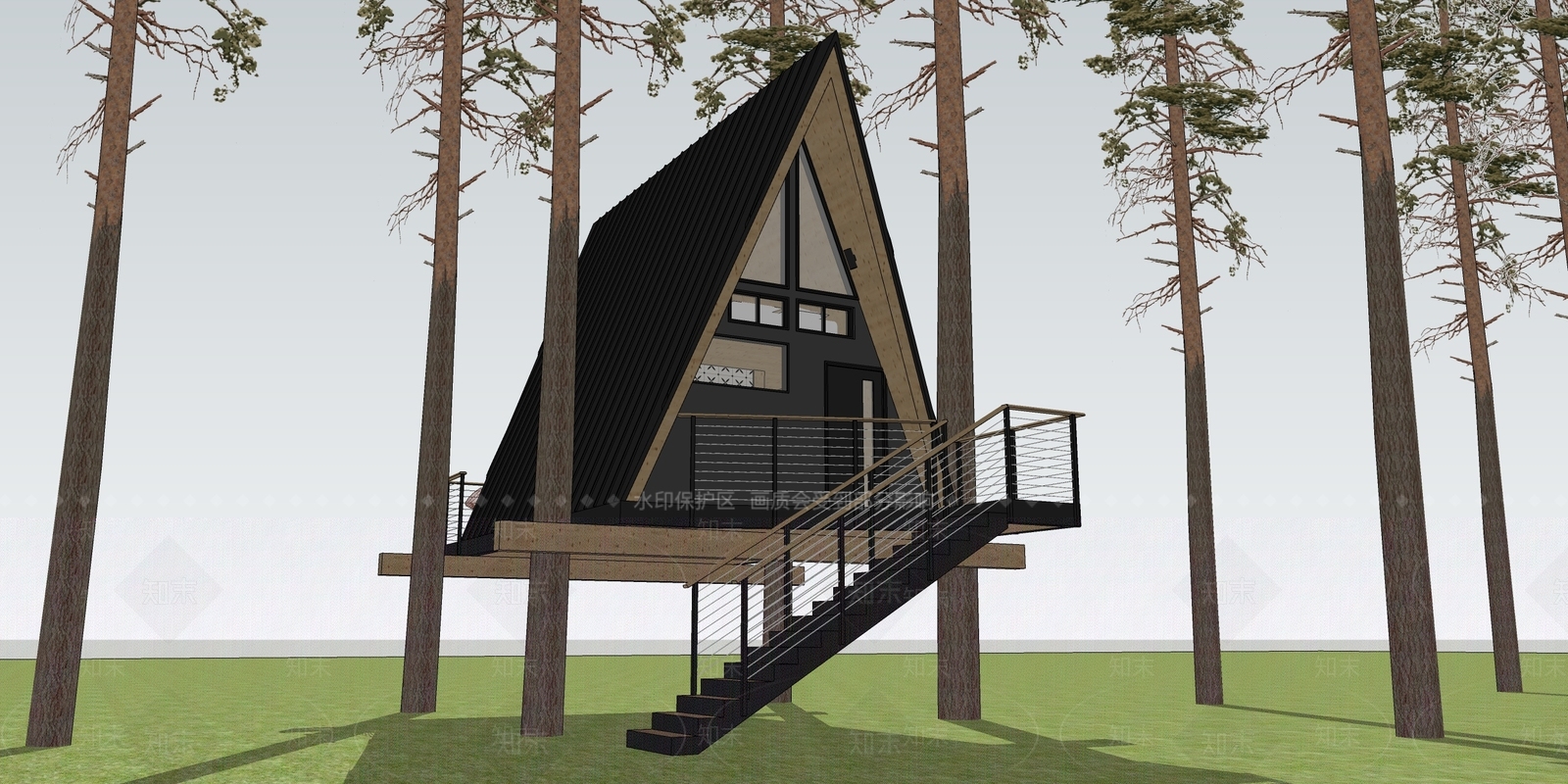 新中式简约树屋SU模型下载【ID:1179857676】