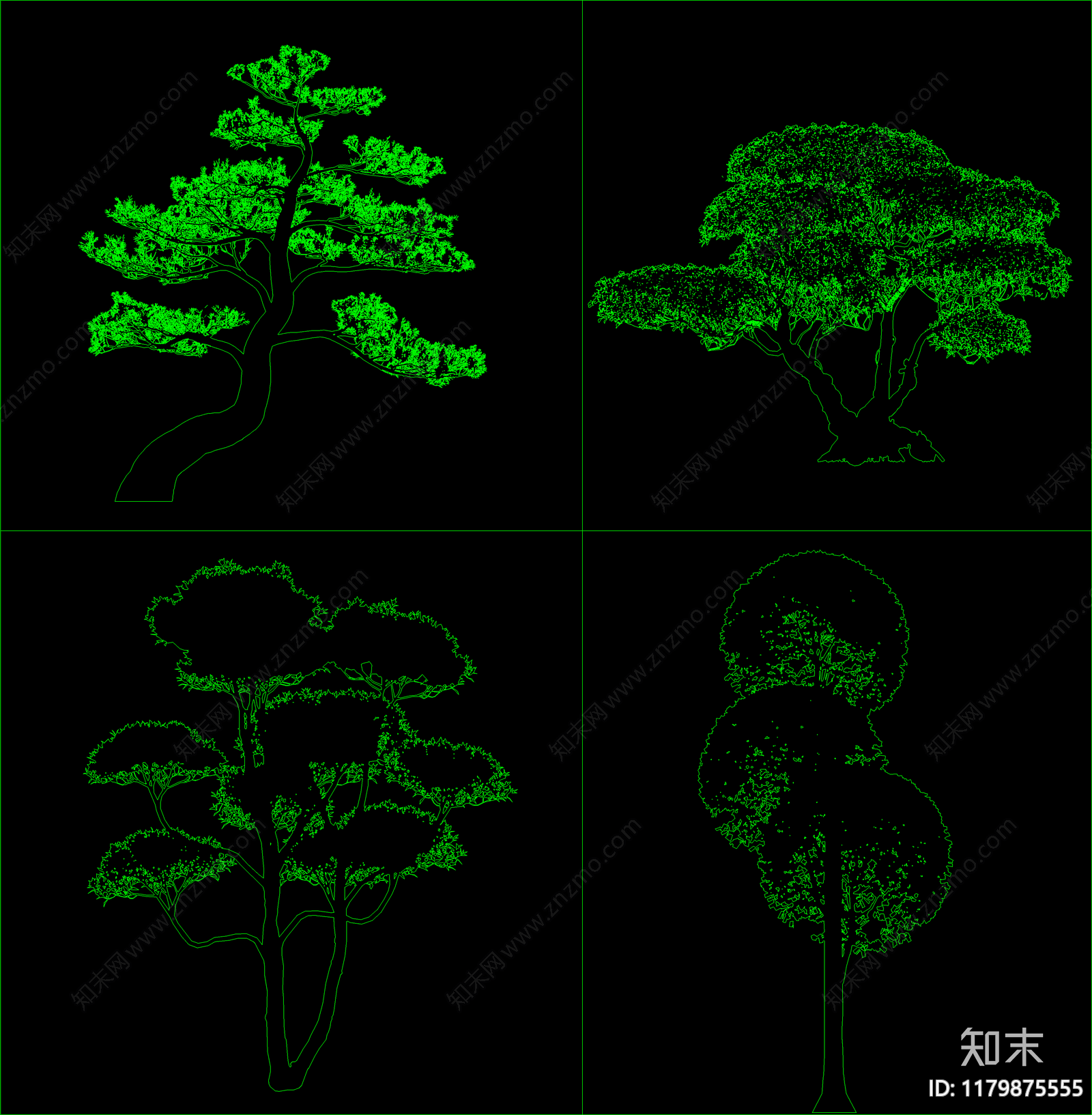 新中式树cad施工图下载【ID:1179875555】