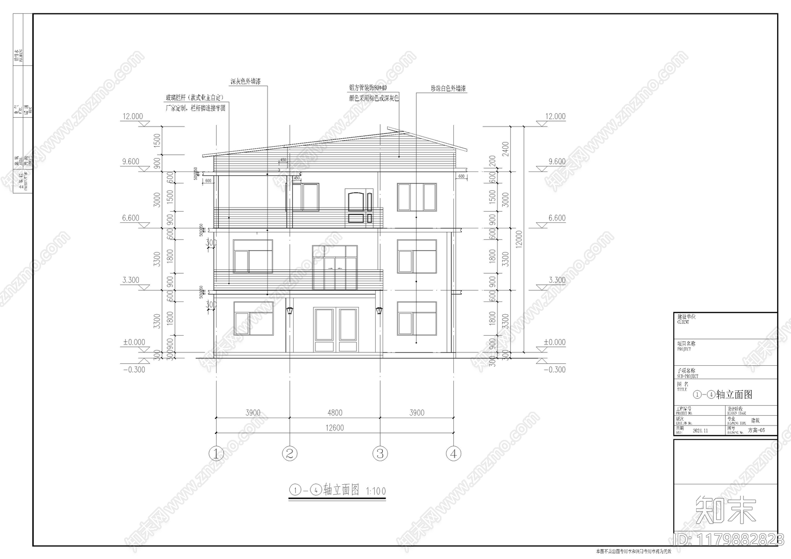 现代别墅建筑cad施工图下载【ID:1179882823】