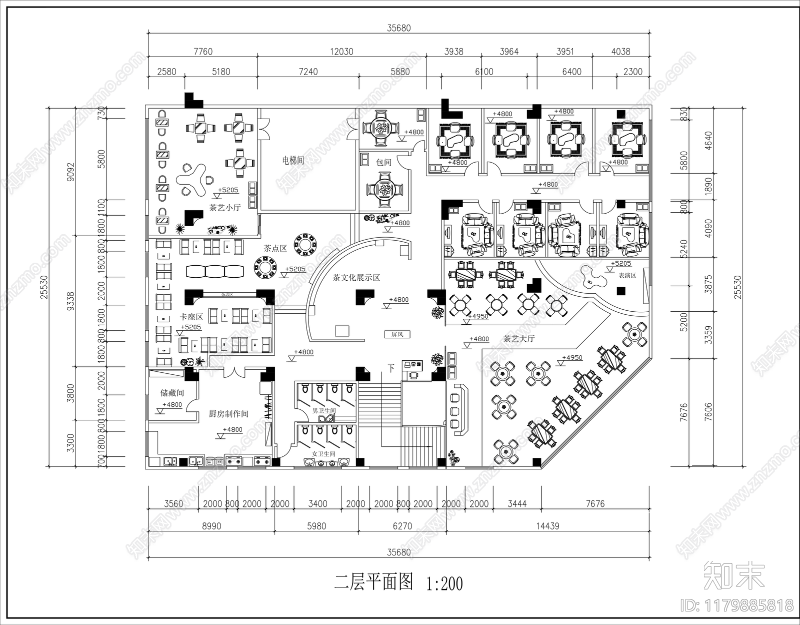 现代茶馆施工图下载【ID:1179885818】