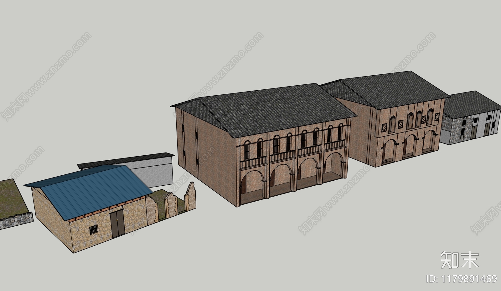 中式古建筑SU模型下载【ID:1179891469】