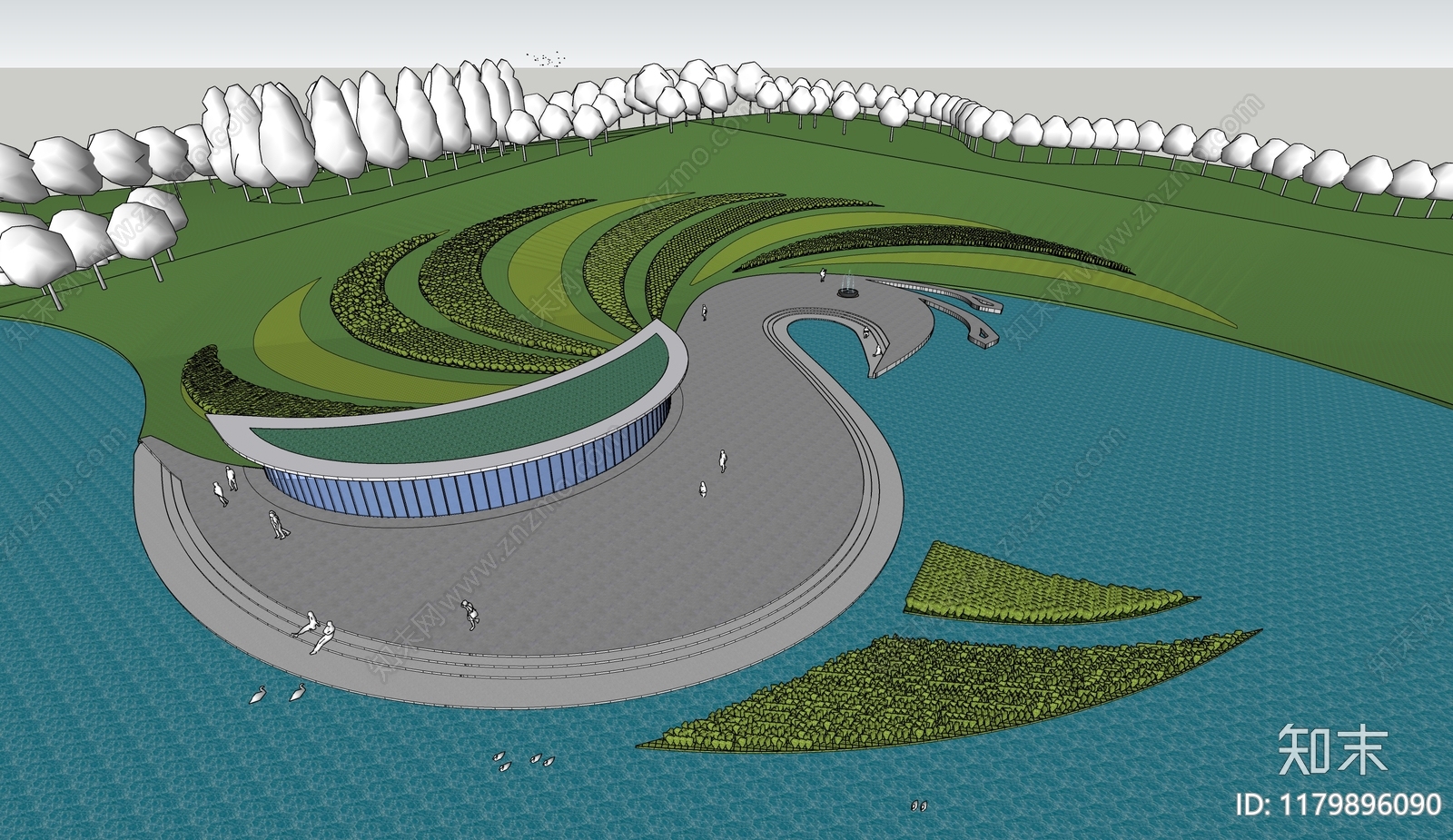 现代滨水景观SU模型下载【ID:1179896090】