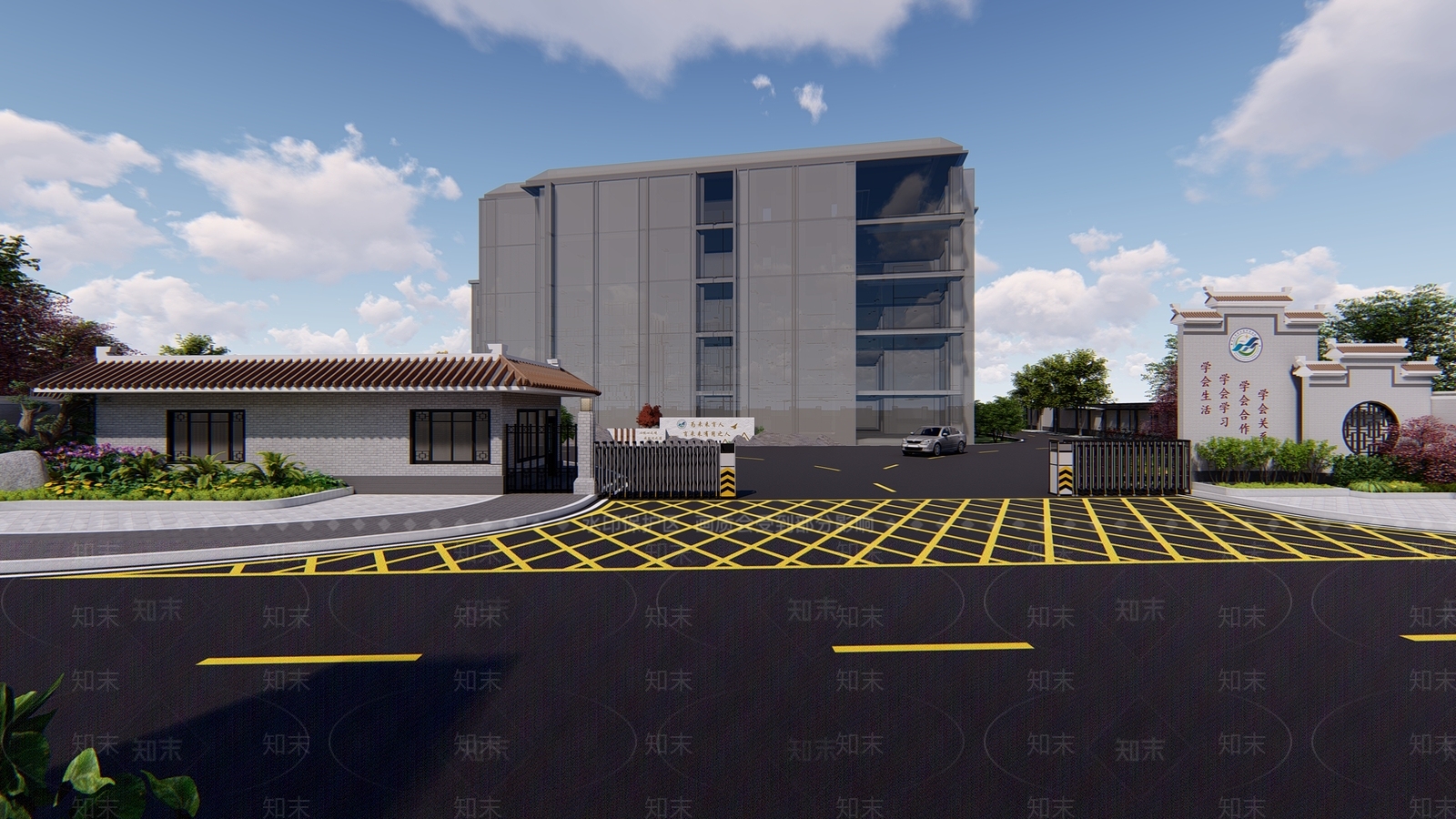 新中式学校建筑SU模型下载【ID:1179903177】