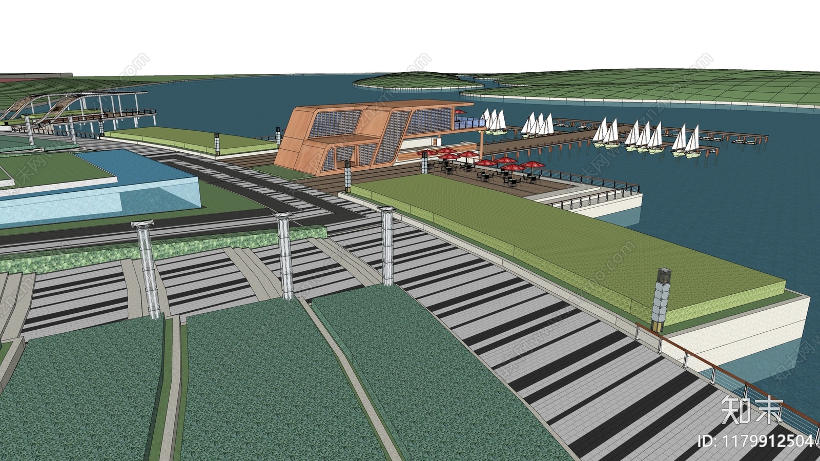 现代中式滨水景观SU模型下载【ID:1179912504】