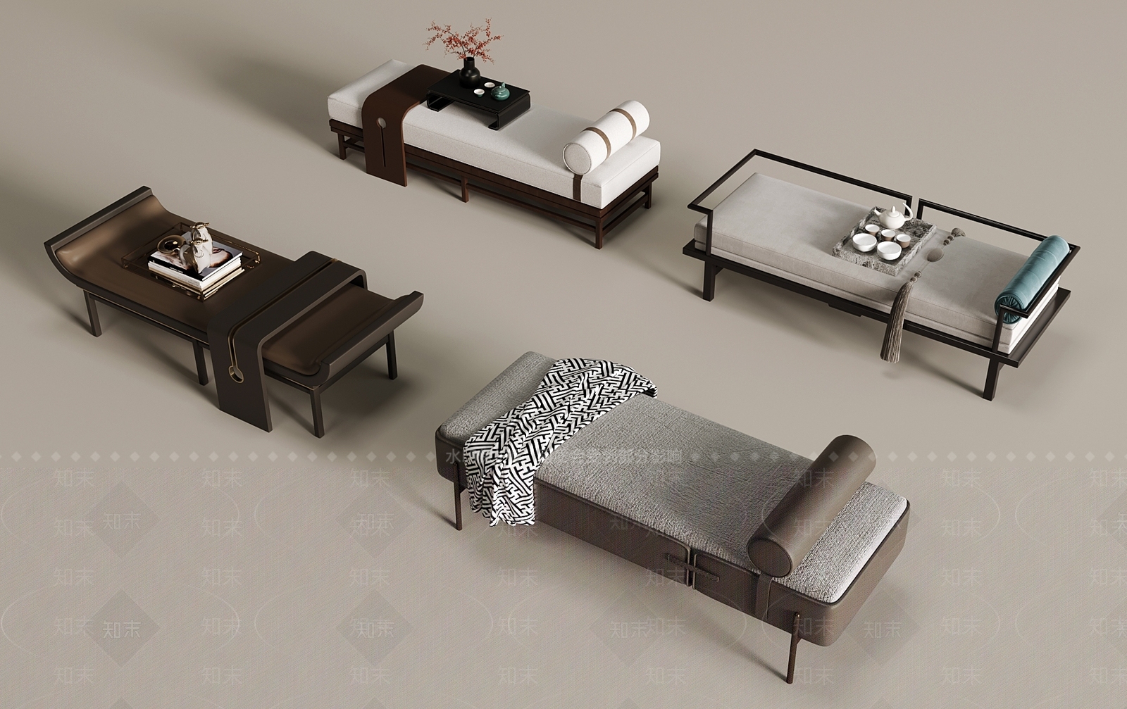 新中式床尾凳SU模型下载【ID:1179915358】
