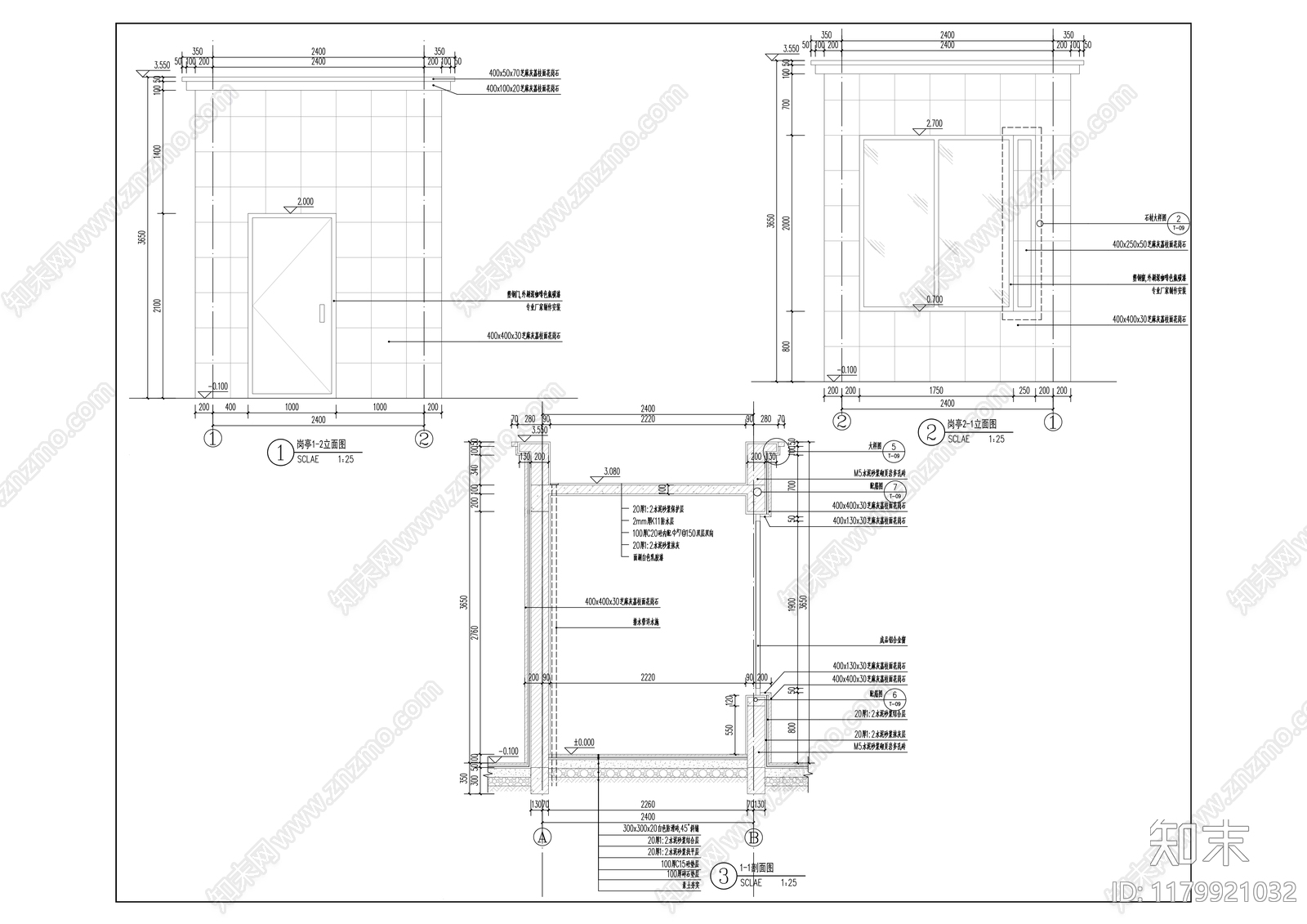 现代门卫室建筑cad施工图下载【ID:1179921032】
