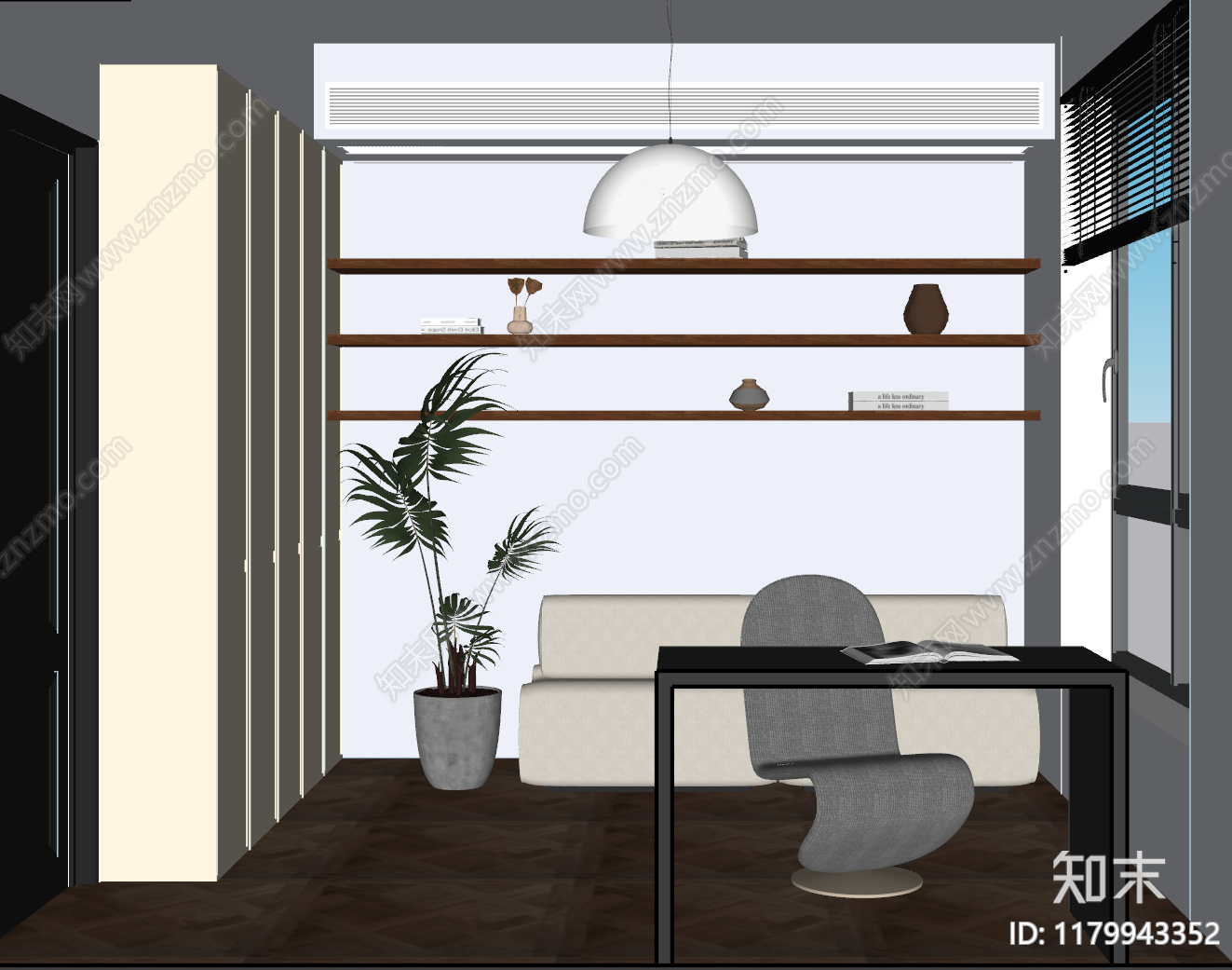 现代复古书房SU模型下载【ID:1179943352】