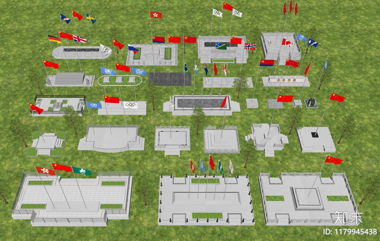 现代旗杆旗台SU模型下载【ID:1179945438】