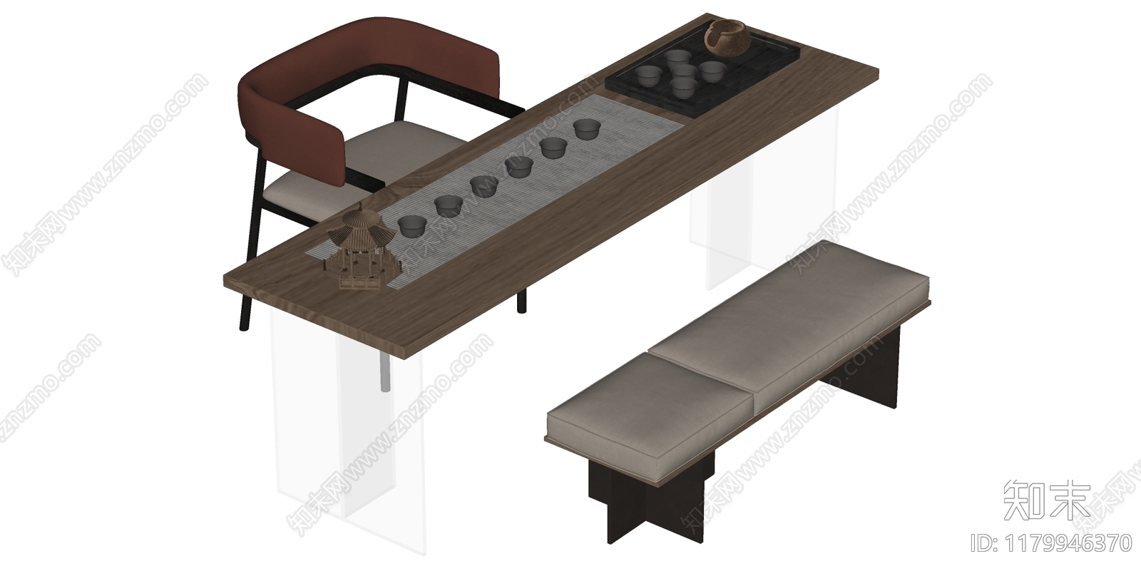 现代新中式茶桌椅SU模型下载【ID:1179946370】