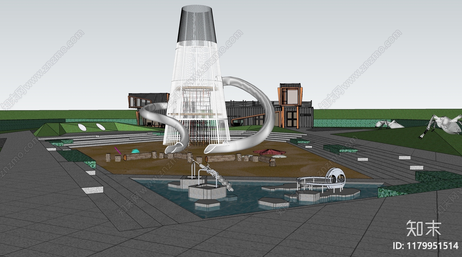现代工业乡村公园SU模型下载【ID:1179951514】