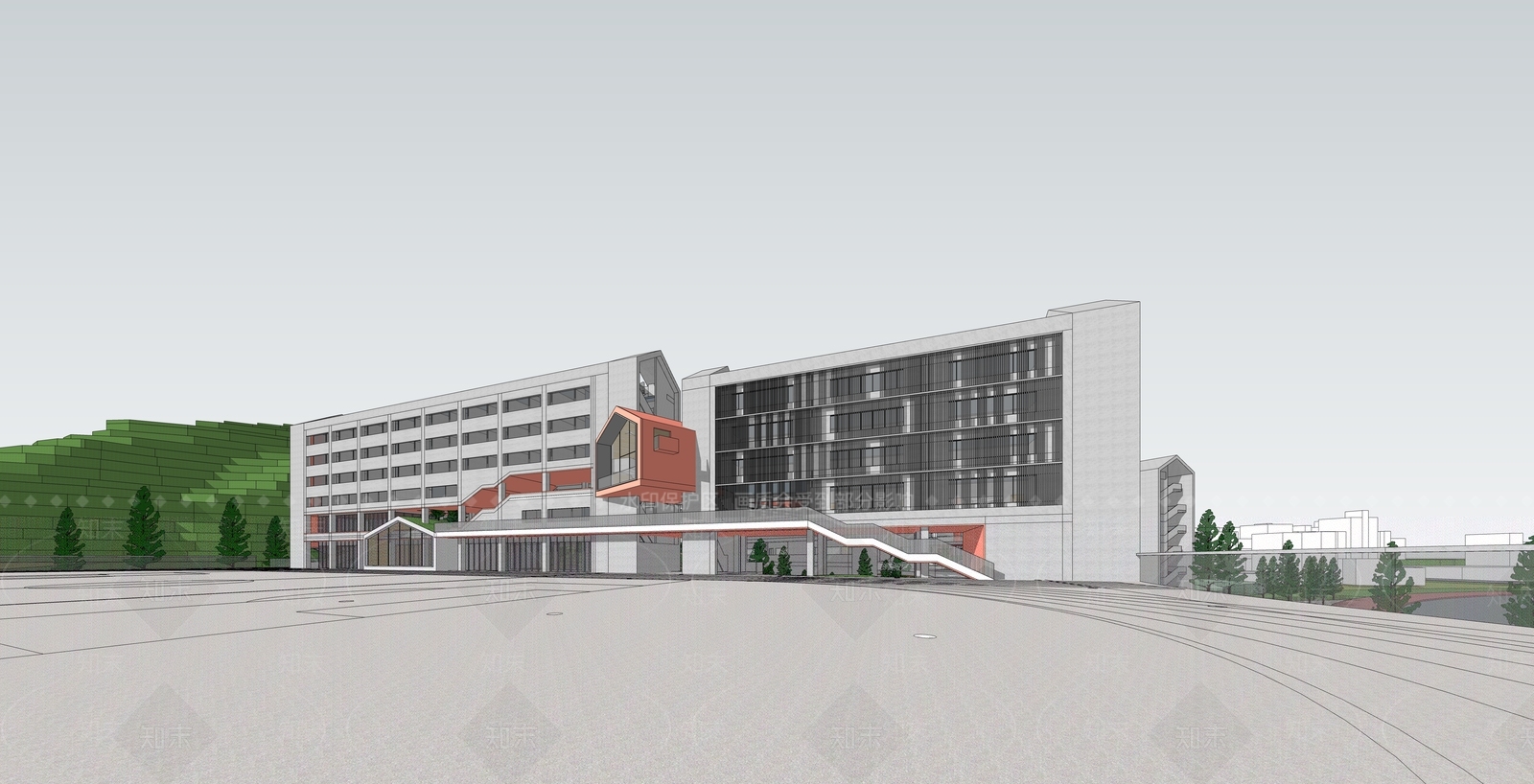 现代简约学校建筑SU模型下载【ID:1179955014】