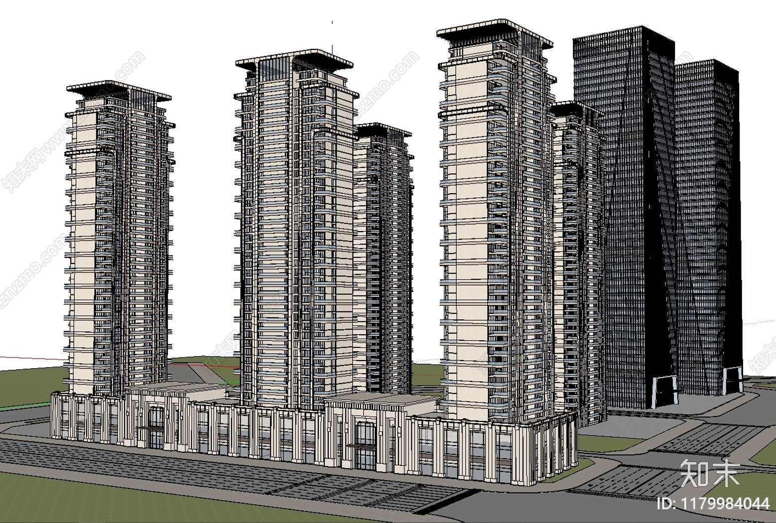 现代欧式高层住宅SU模型下载【ID:1179984044】