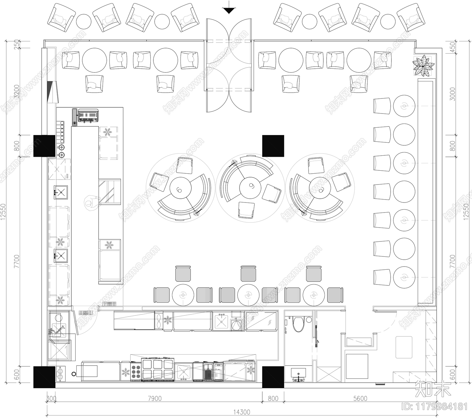 现代咖啡厅施工图下载【ID:1179984181】