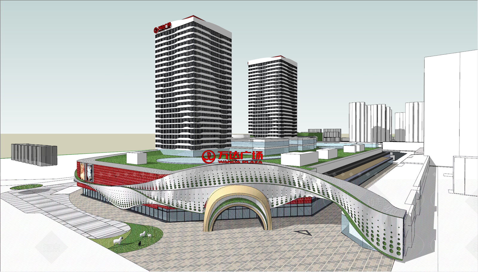 现代商场建筑SU模型下载【ID:1179987936】