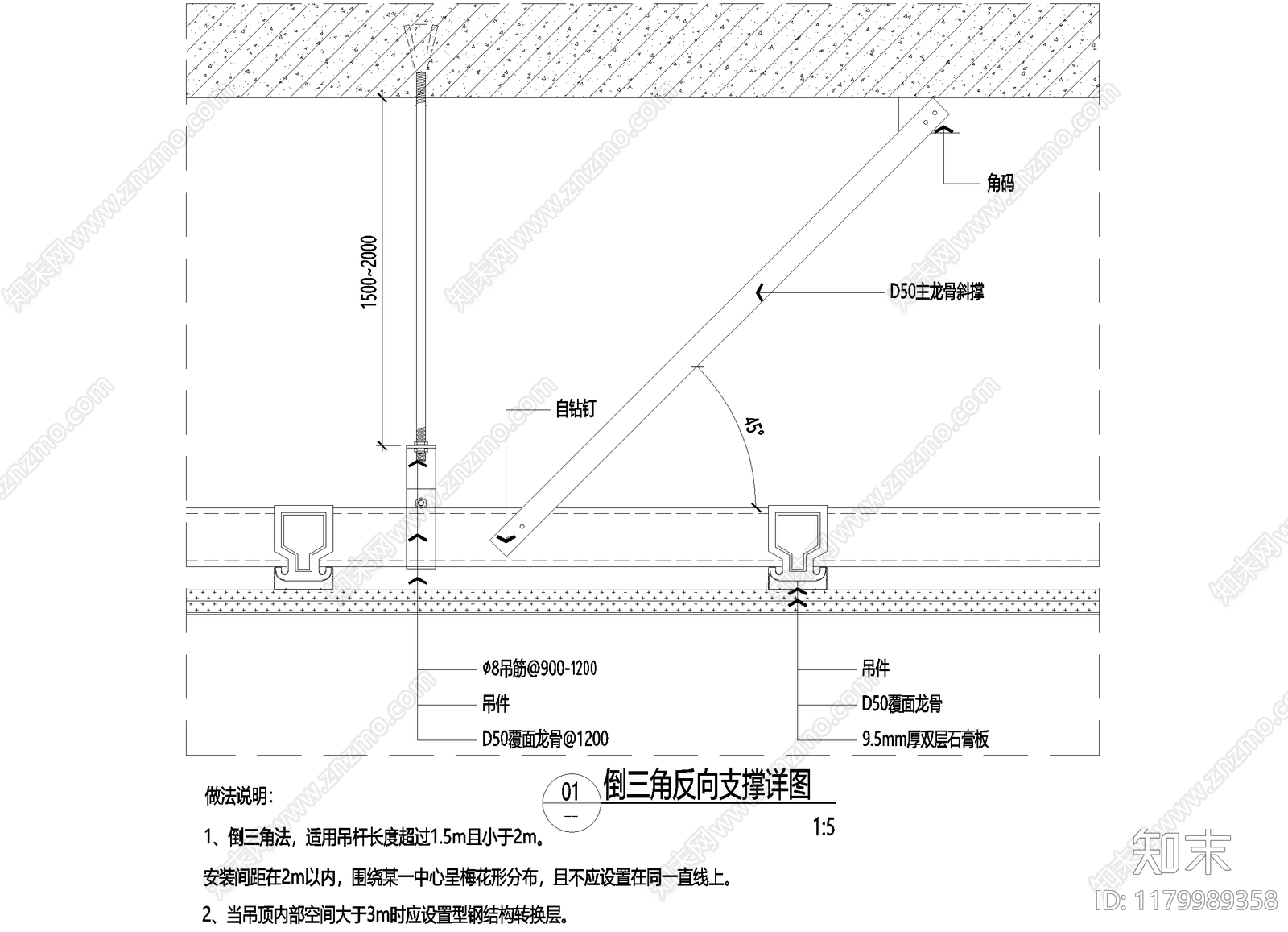 吊顶节点cad施工图下载【ID:1179989358】